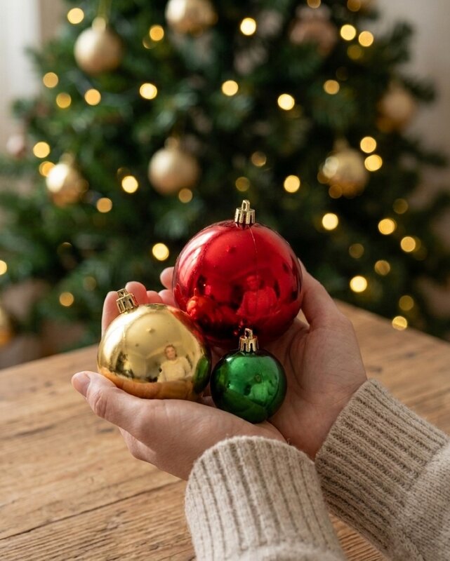 63x Heritage Red Green & Gold Shiny Metallic Bauble Starter Pack | 60mm-10cm — image 4
