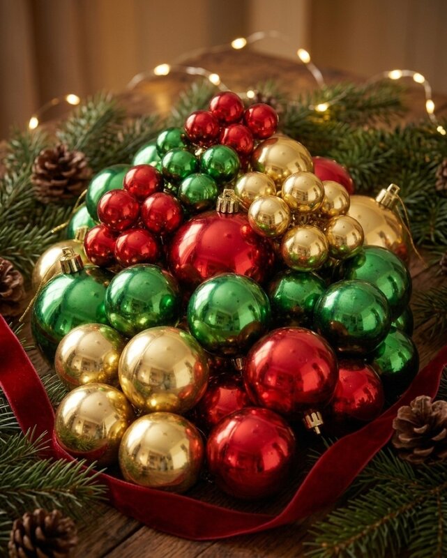 63x Heritage Red Green & Gold Shiny Metallic Bauble Starter Pack | 60mm-10cm — image 2