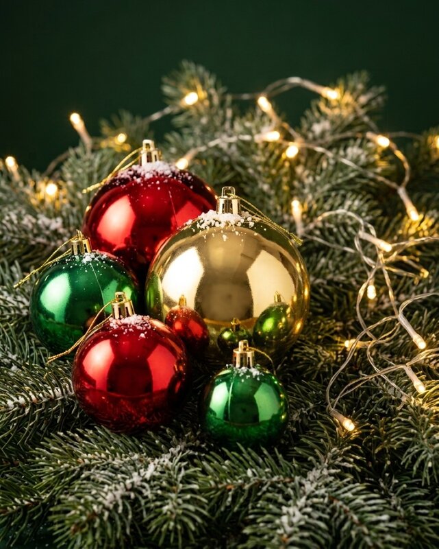 63x Heritage Red Green & Gold Shiny Metallic Bauble Starter Pack | 60mm-10cm — image 5