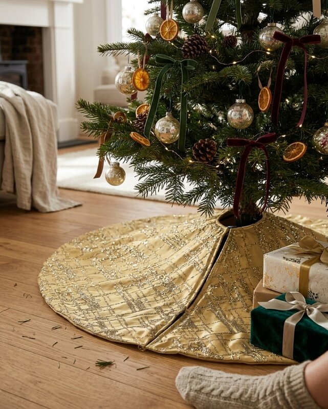 1m Sheer Organza & Gold Satin Geometric Christmas Tree Skirt — image 4