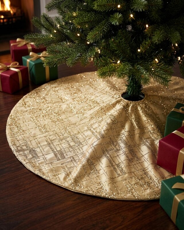 1m Sheer Organza & Gold Satin Geometric Christmas Tree Skirt — image 2