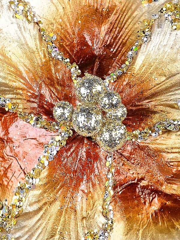 20cm Platinum & Brown With Sequins Tulip Flower Christmas Tree Clip Pick — image 4
