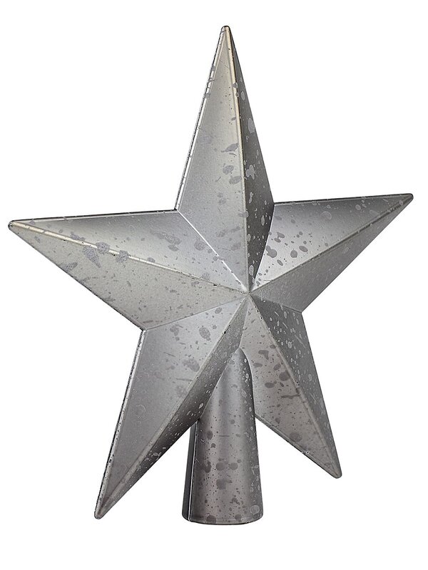 20cm Silver Christmas Star With Splatter & Glitter Pattern Tree Top Decoration