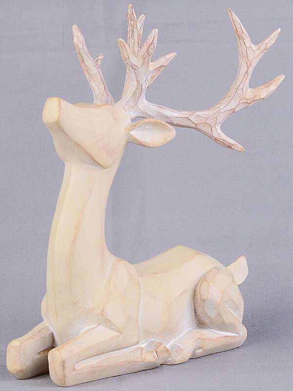 21cm Carved Wood Style Sitting Reindeer Resin Figurine — image 7