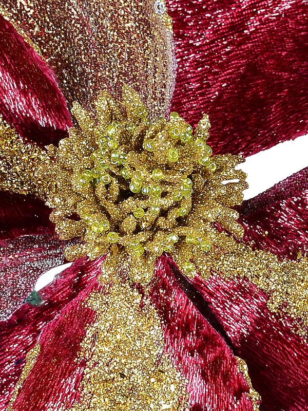 22cm Burgundy With Gold Glitter Magnolia Flower Christmas Tree Clip Pick — image 3