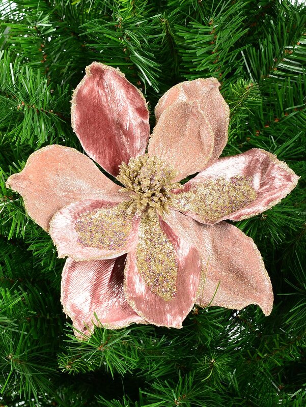 Dusty Rose & Champagne Magnolia Flower Christmas Tree Clip Pick | 22cm — image 2