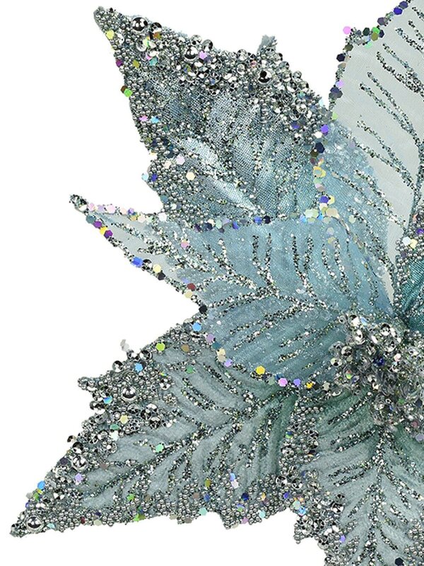 Luxe Blue Glitter Poinsettia Christmas Tree Clip Pick | 22cm — image 4
