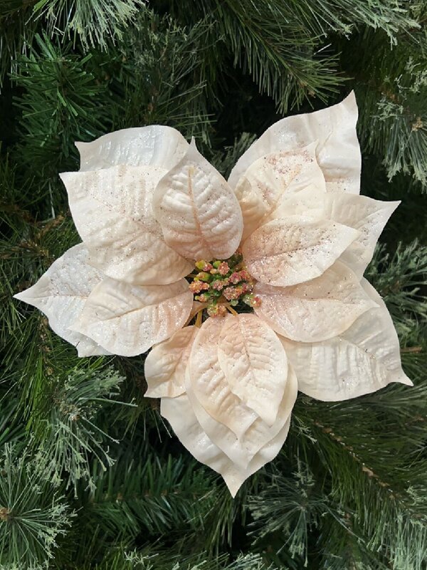 Peach Pink With Rose Gold Poinsettia Christmas Tree Clip Pick | 22cm — image 2