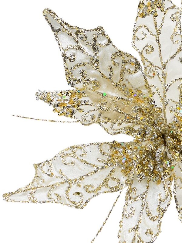 22cm Pearl Velvet & Metallic Sheer Cactus Flower Christmas Tree Clip Pick