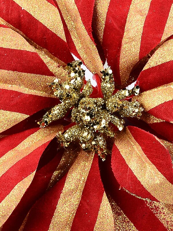 Red & Gold Glitter Stripe Poinsettia Christmas Tree Clip Pick | 22cm — image 3