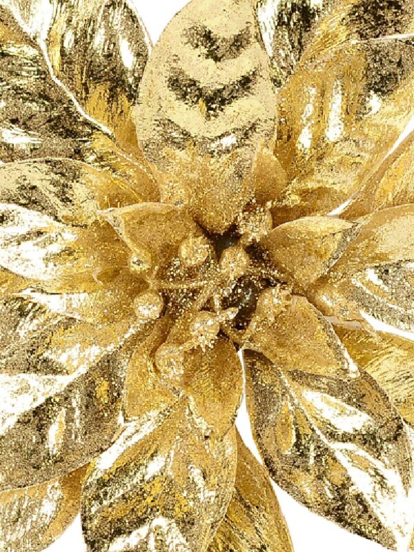 Shiny Gold Moulded PVC Poinsettia Christmas Tree Clip Pick | 22cm — image 3