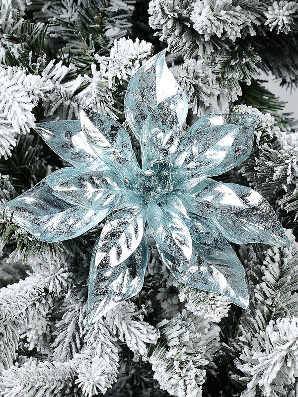 Shiny Light Blue Moulded PVC Poinsettia Christmas Tree Clip Pick | 22cm — image 2
