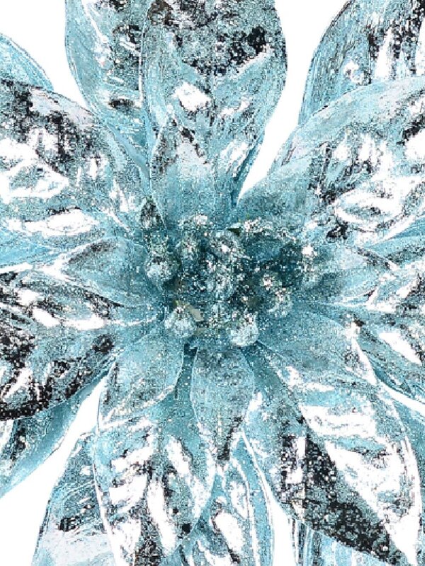 Shiny Light Blue Moulded PVC Poinsettia Christmas Tree Clip Pick | 22cm — image 3