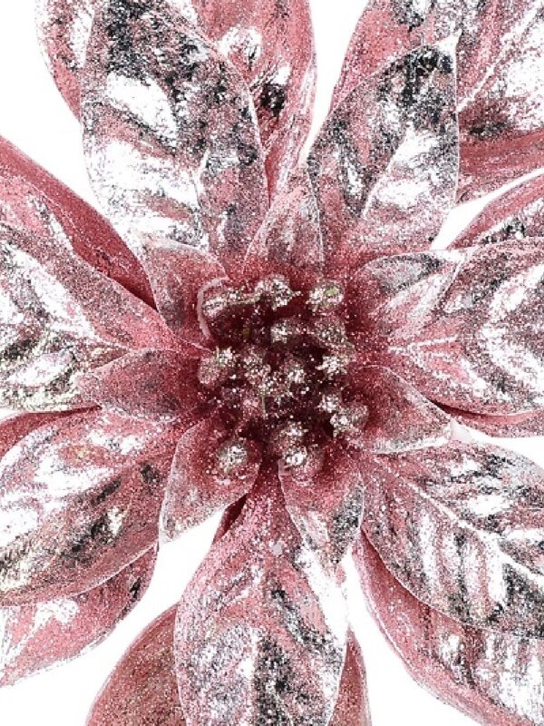 Shiny Pink Moulded PVC Poinsettia Christmas Tree Clip Pick | 22cm — image 3