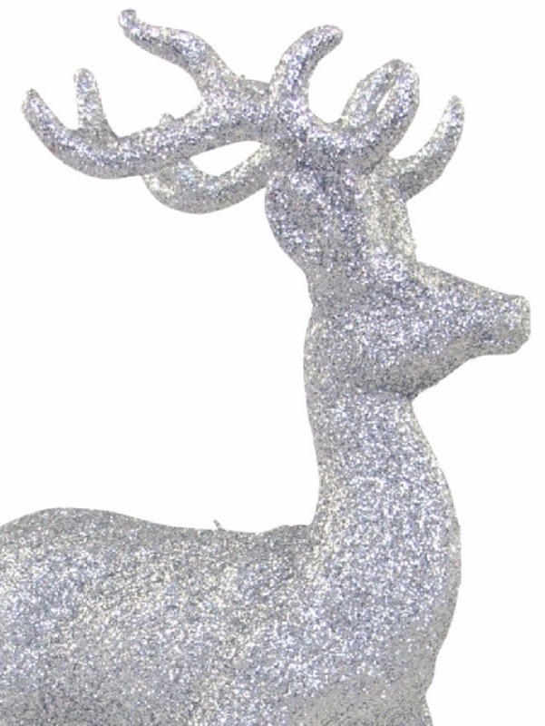 22cm Silver Metallic Glitter Standing Reindeer Ornament — image 3