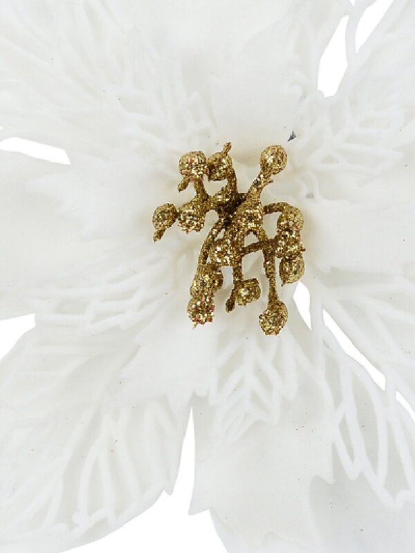 White With Gold Cyathia Poinsettia Christmas Tree Clip Pick | 22cm — image 4
