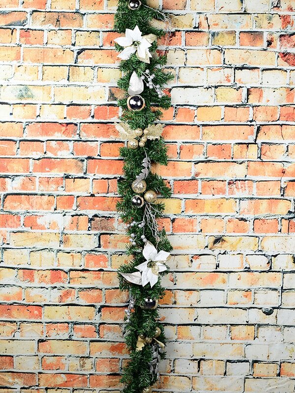 2.3m White Poinsettia and Mistletoe Christmas Garland | Gold & Silver Baubles — image 5