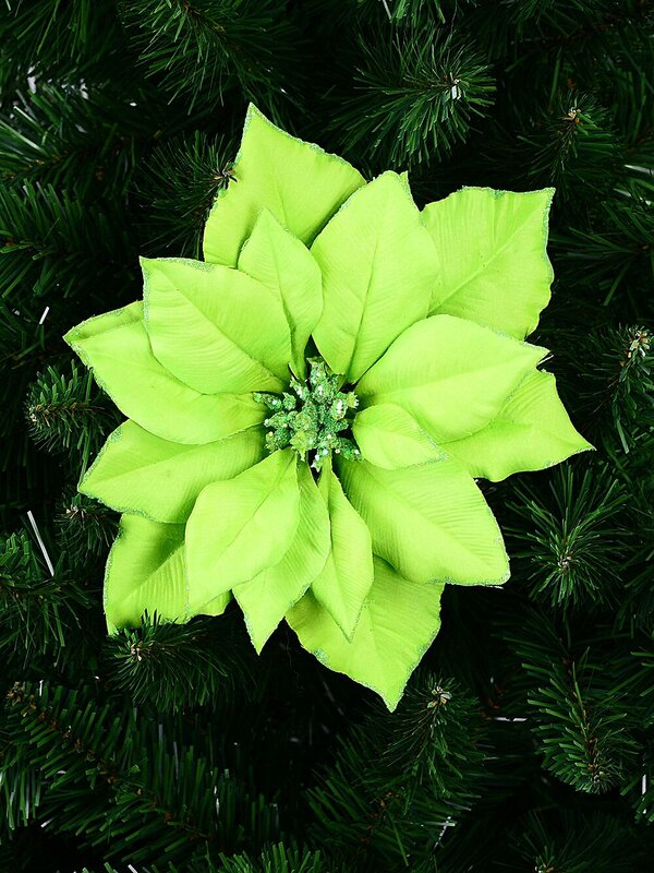 Light Green Poinsettia Christmas Tree Clip Pick | 24cm — image 2