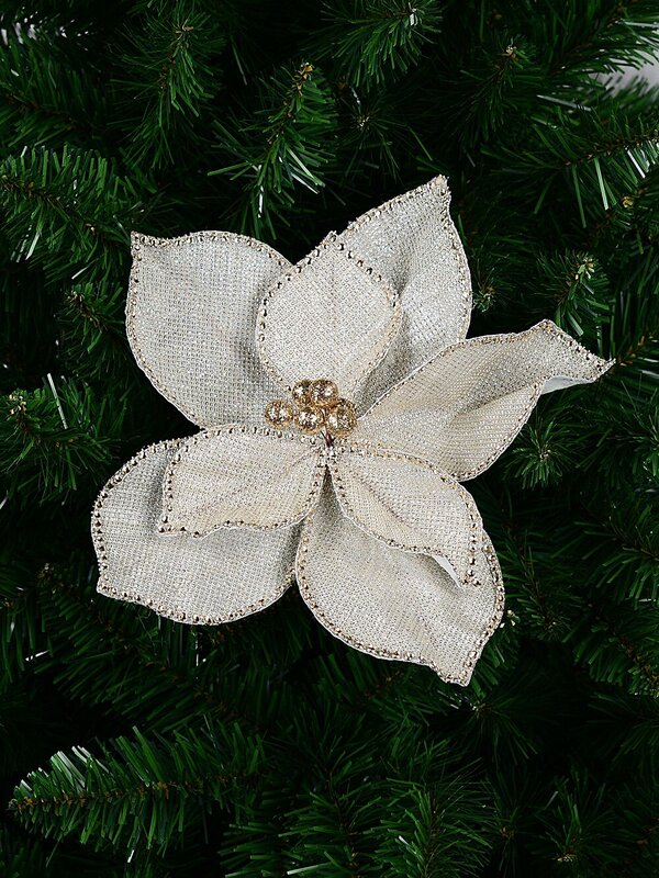 Natural Felt & Rose Gold Diamante Poinsettia Christmas Tree Clip Pick | 24cm — image 2