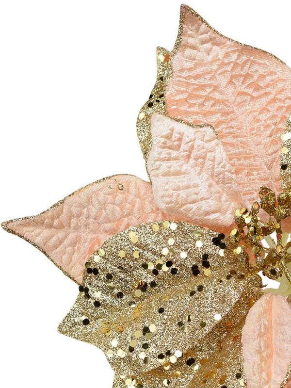 Pink & Gold Two Style Bract Poinsettia Christmas Tree Clip Pick | 24cm — image 4