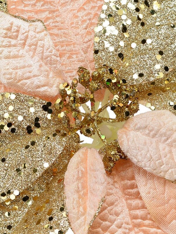 Pink & Gold Two Style Bract Poinsettia Christmas Tree Clip Pick | 24cm — image 3