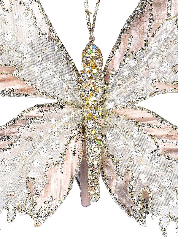Rose Gold Butterfly With Sheer Wings Christmas Critter Clip Pick | 24cm — image 3