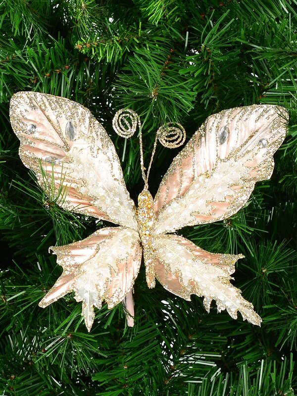 Rose Gold Butterfly With Sheer Wings Christmas Critter Clip Pick | 24cm — image 4