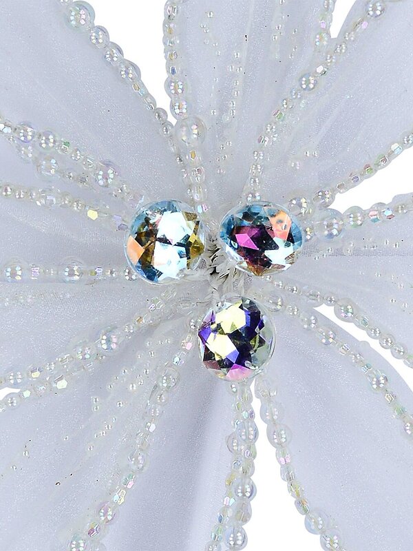 White Organza Decorated Poinsettia Christmas Tree Clip Pick | 24cm — image 3