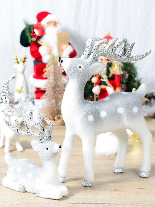 24cm White & Silver Glitter Flocked Sitting Reindeer Ornament — image 2