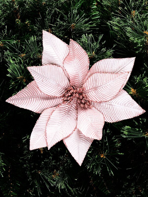 Pink Velour & Sequins Poinsettia Christmas Tree Clip Pick | 25cm — image 2