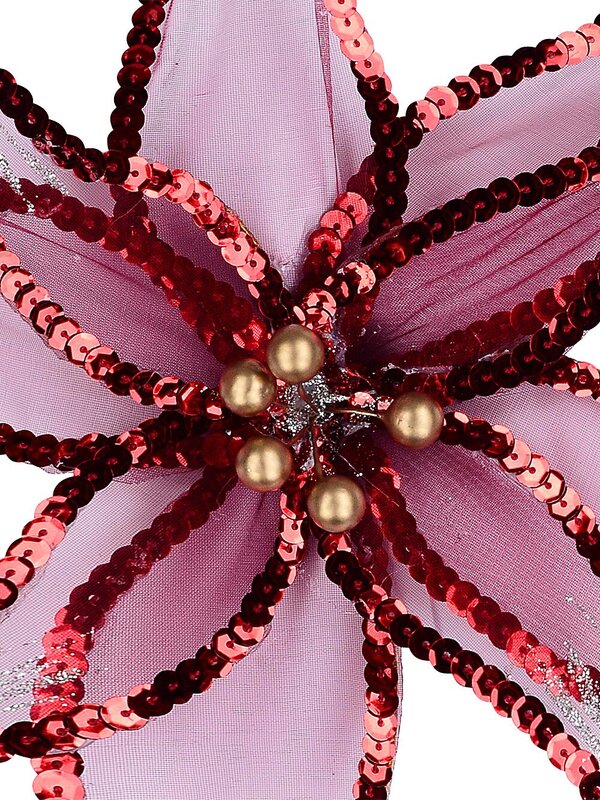 Red Organza Poinsettia With Sequins Christmas Tree Clip Pick | 25cm — image 3