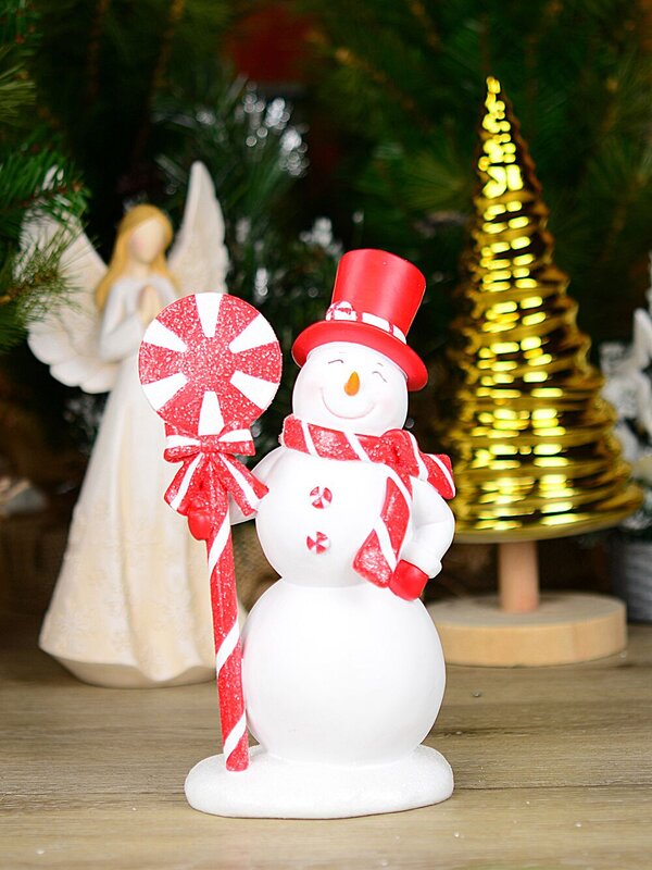 25cm Red & White Lollipop Snowman Candy Kingdom Resin Figurine — image 2