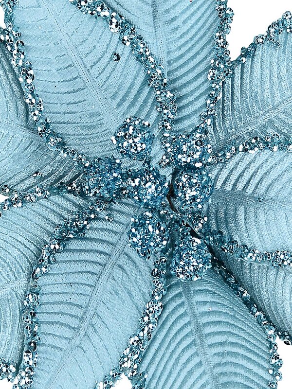 25cm Turquoise Velour & Sequins Poinsettia Christmas Tree Clip Pick — image 3