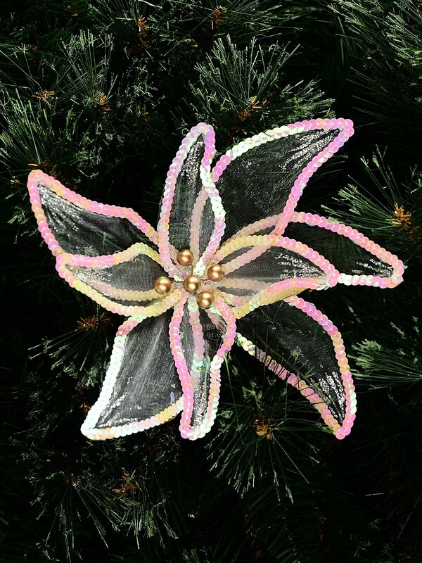 White Organza Poinsettia With Iridescent Christmas Tree Clip Pick | 25cm — image 2