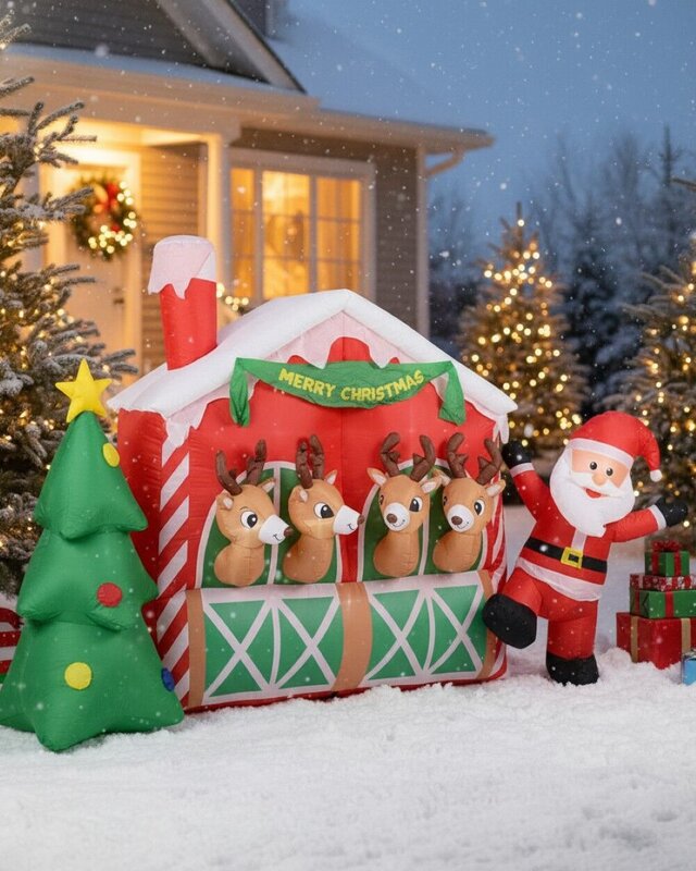 2.5m Large Reindeer Stable With Santa | LED Outdoor Inflatable — image 3