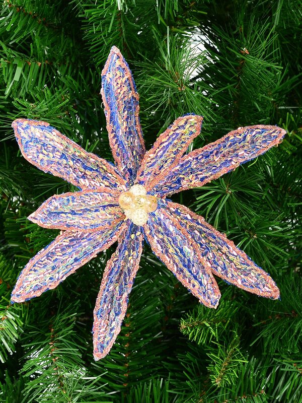 Blue Poinsettia With Iridescent Sequins Christmas Tree Clip Pick | 26cm — image 2