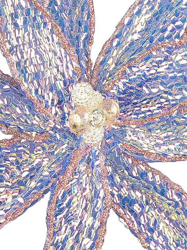 Blue Poinsettia With Iridescent Sequins Christmas Tree Clip Pick | 26cm — image 3