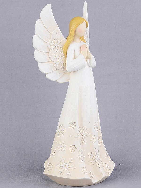 26cm Elegant Ivory Blessing Angel With Embossed Silver Snowflakes Figurine — image 5