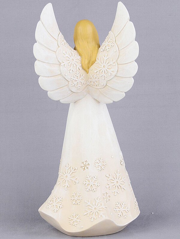 26cm Elegant Ivory Blessing Angel With Embossed Silver Snowflakes Figurine — image 6