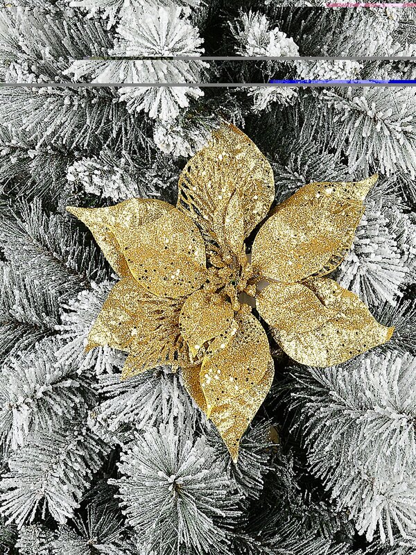 Gold Poinsettia Christmas Tree Clip Pick With Sequins & Glitter | 26cm — image 2