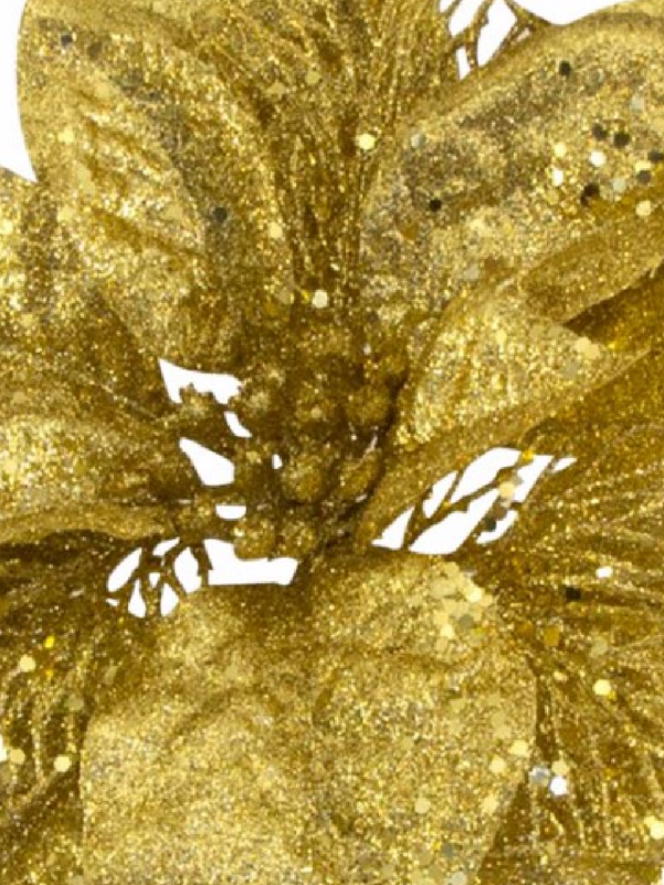 Gold Poinsettia Christmas Tree Clip Pick With Sequins & Glitter | 26cm — image 3