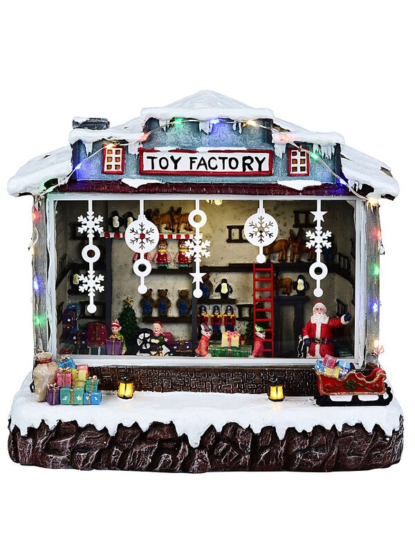 26cm Santa Toy Factory With Animated Elves LED Christmas Village Scene — image 4