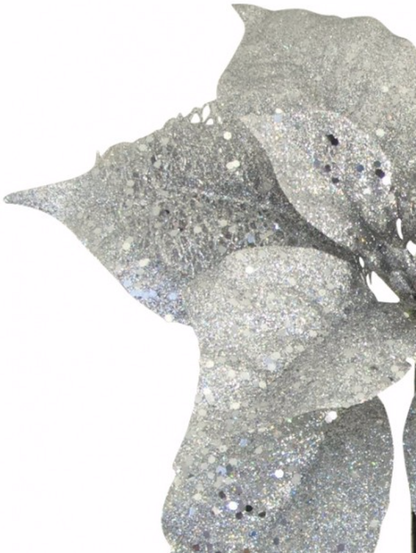 Silver Poinsettia Christmas Tree Clip Pick With Sequins & Glitter | 26cm — image 4