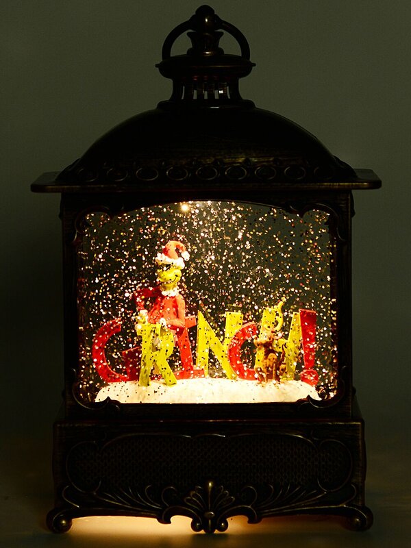 27cm Dr. Seuss Grinch Wood Stove Look Snow Globe Lantern — image 2