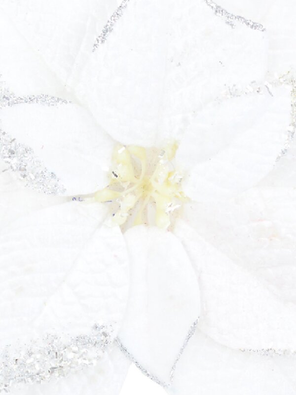 White With Silver Edge Poinsettia Christmas Tree Stem Pick | 27cm — image 4