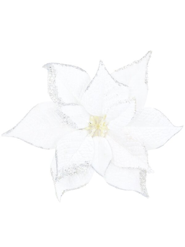 White With Silver Edge Poinsettia Christmas Tree Stem Pick | 27cm — image 3