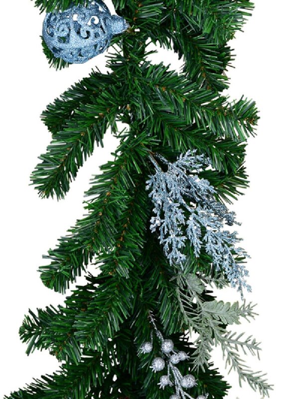 2.7m Decorated Blue Poinsettia, Pine Cone, Foliage & Baubles Pine Garland — image 4