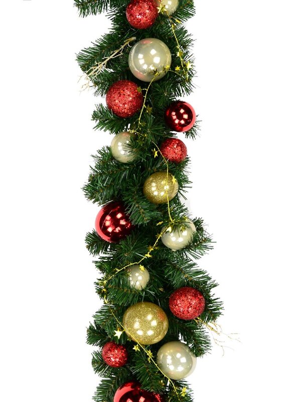 2.7m Decorated Red & Gold Bauble Christmas Garland | Star Ribbon & Twigs — image 3