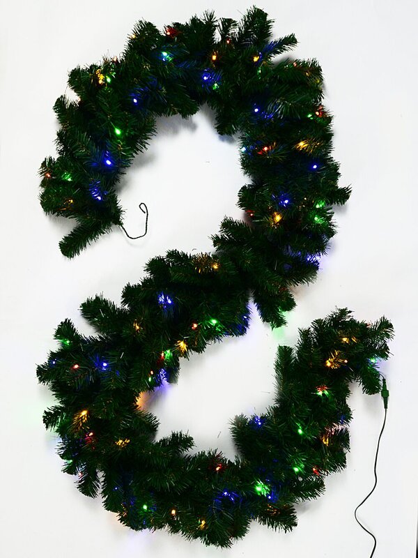 2.7m Dual LED Pre-Lit Balsam Pine Christmas Garland | 240 Tips & 100 Lights — image 3