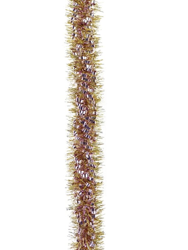2.7m Soft Pink Ribbon Look & Gold Fir Needle 6ply 90mm Tinsel Garland